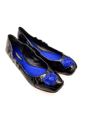 Dolce & Gabbana Patent Leather Black Ballet Silk Rose Flats EU 38